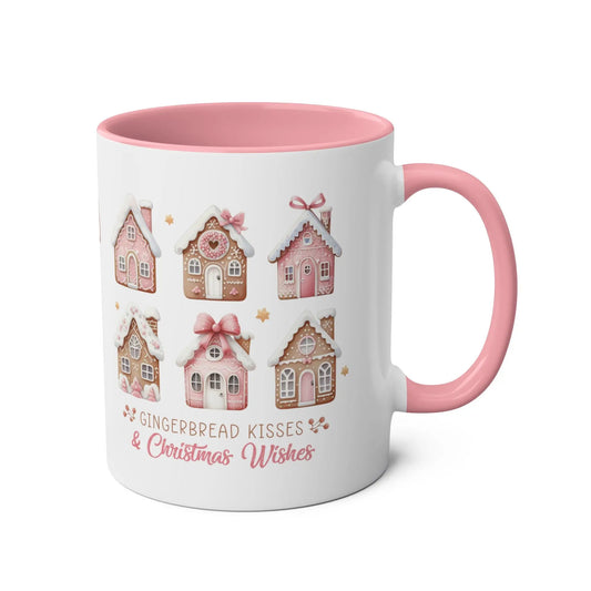 Right Personalised Gingerbread Kiss & Christmas Wishes Pink Christmas Mug