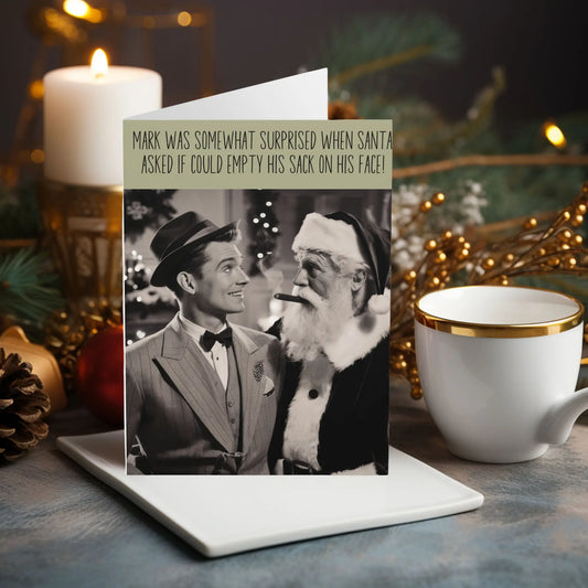 Personalised Christmas Card Rude Santa Emptying Sack Man