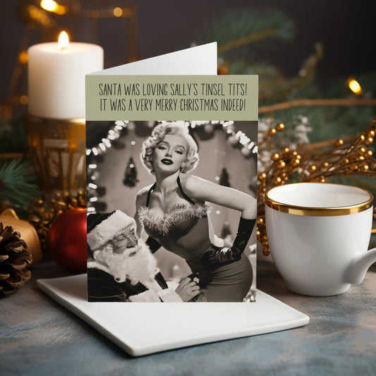 Personalised Christmas Card Santa Was Loving Her Tinsel Tits