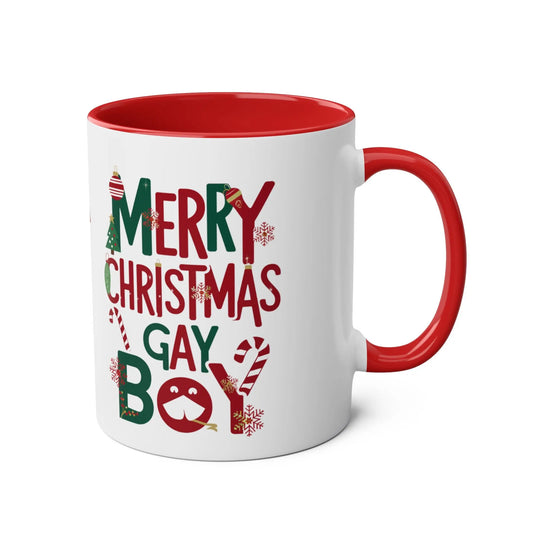 Right Personalised Merry Christmas Gay Boy Red Christmas Mug