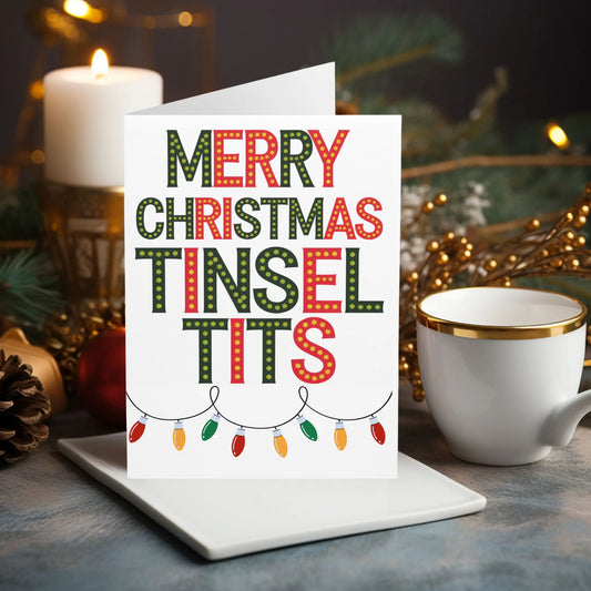 Rude Christmas Card Merry Christmas Tinsel Tits Lights