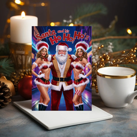 Santa & His Ho Ho Ho's Funny Christmas Card
