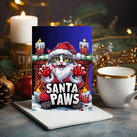 Scary Funny Christmas Card Santa Paws Killer Cat
