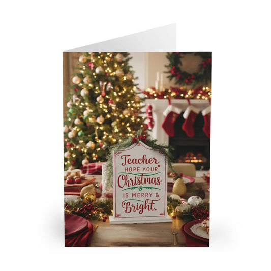 Front Teacher I Hope Your Christmas Is Merry & Bright Christmas Card 