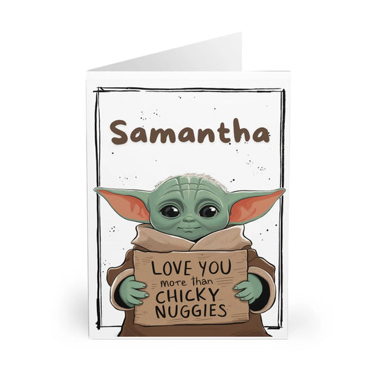 front Valentines Day Card Personalised Baby Yoda Chicky Nuggies