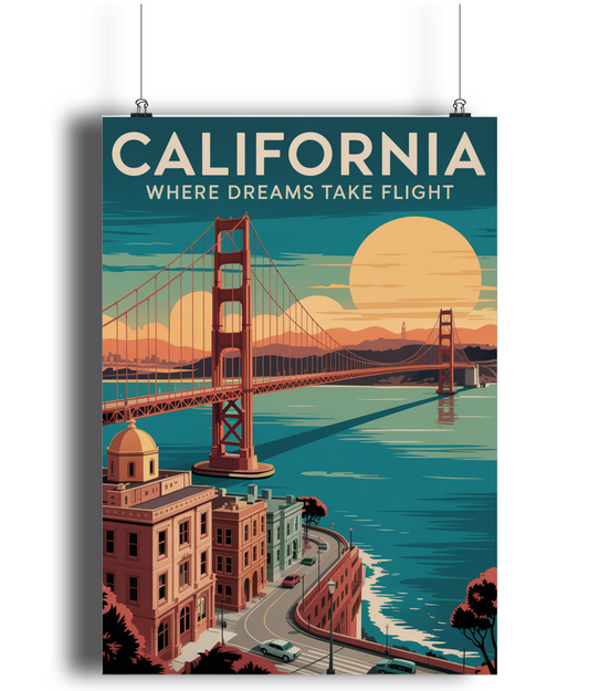 Vintage Travel Poster Print Visit California Golden Gate