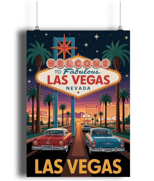 Vintage Travel Poster Print Visit Las Vegas Nevada Sign