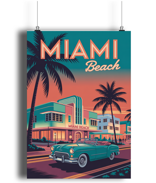 Vintage Travel Poster Print Visit Miami Beach
