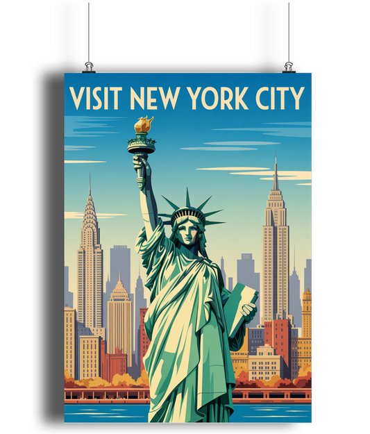 Vintage Travel Poster Print Visit New York City