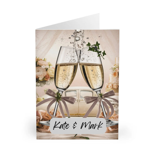 front Personalised Wedding Cards Champagne Glasses