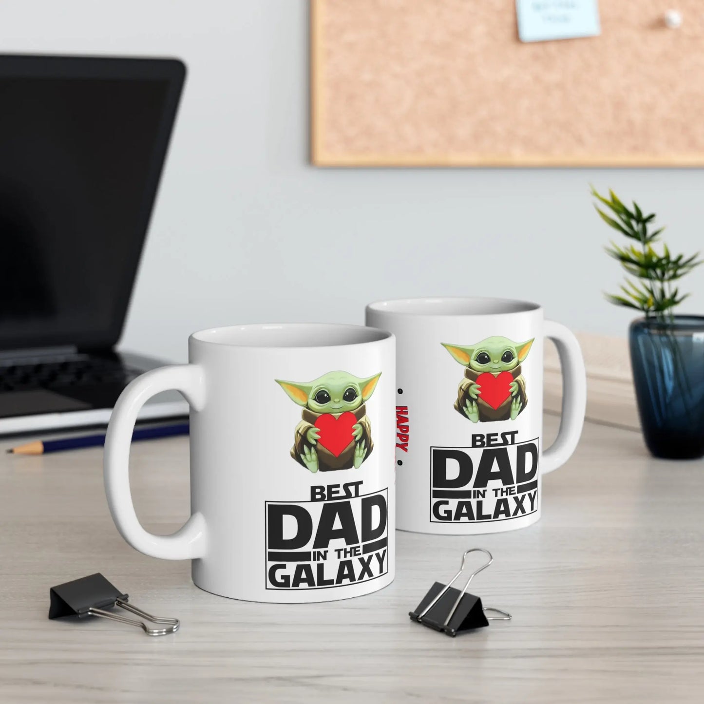 Both sides view of Fathers Day Mug Baby Yoda Best Dad In The Galaxy