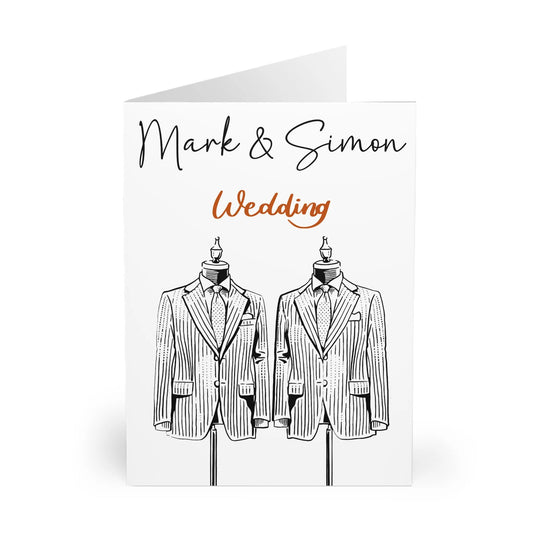 front Personalised Gay Wedding Card Two Groom Suits